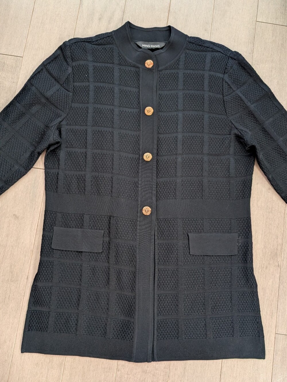 Ming Wang Black Knit Cardigan Gold Button Size Medium Or Large